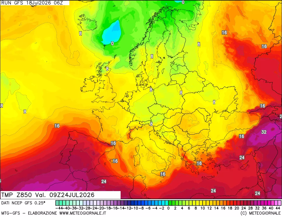 mappa 850 hPa Temp