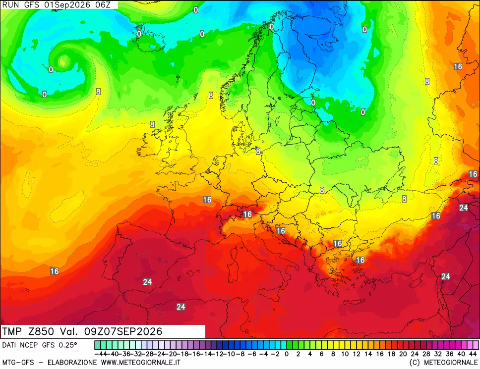 mappa 850 hPa Temp