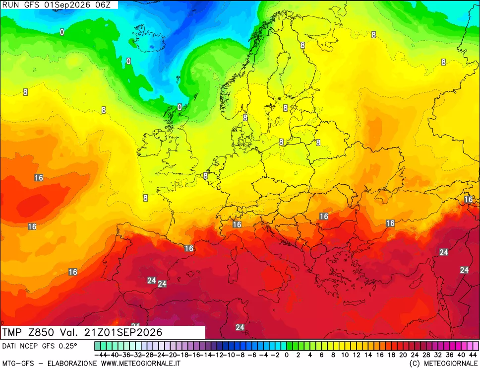 mappa 850 hPa Temp