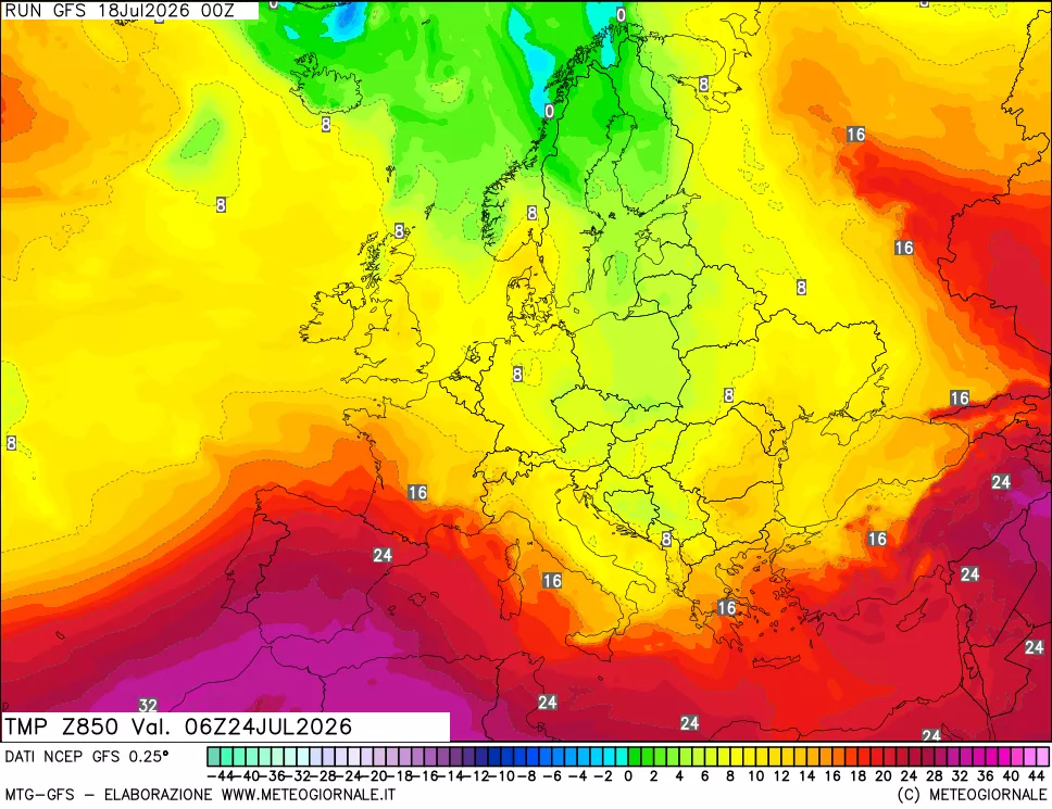 mappa 850 hPa Temp