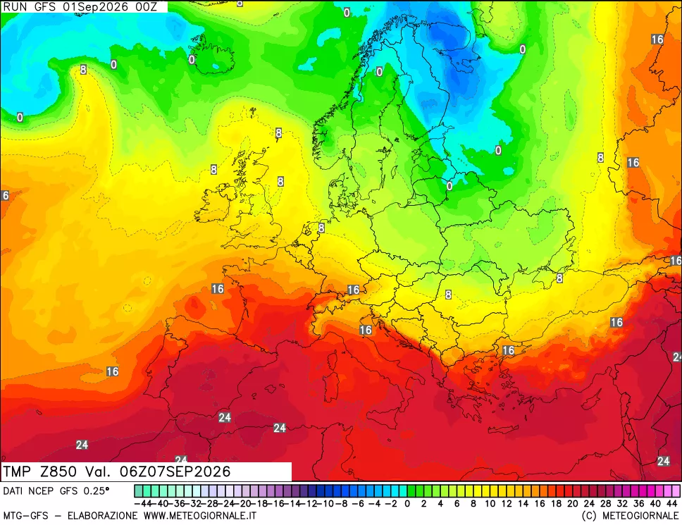 mappa 850 hPa Temp