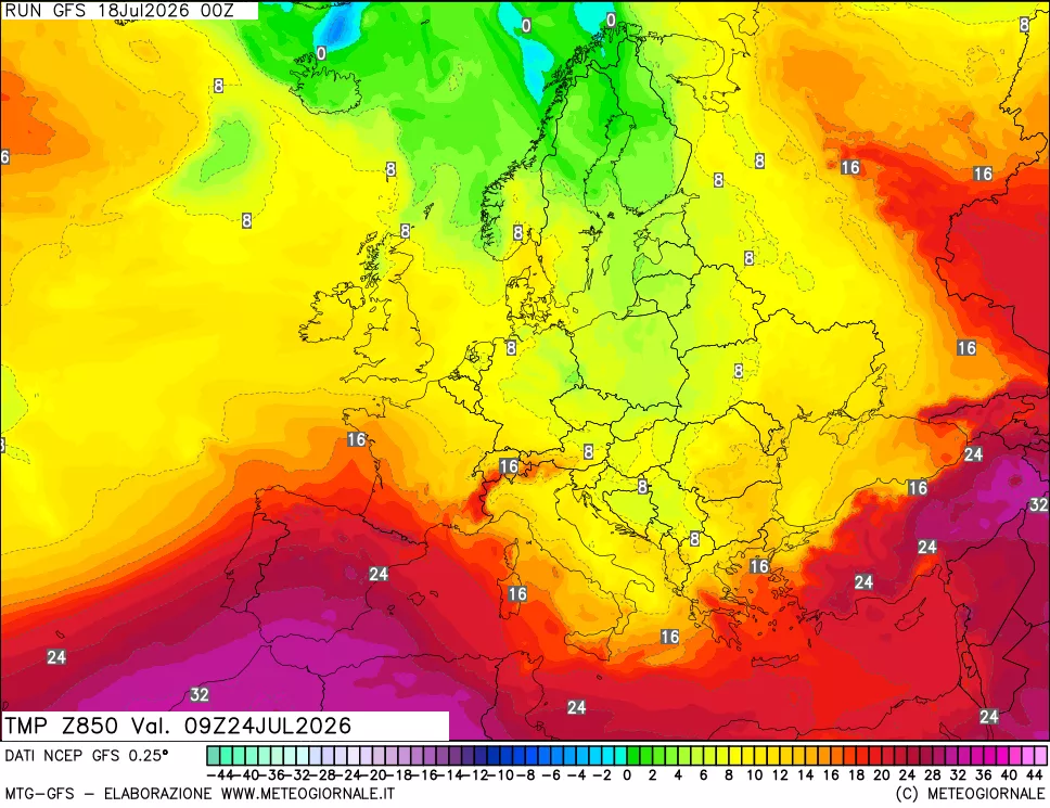 mappa 850 hPa Temp