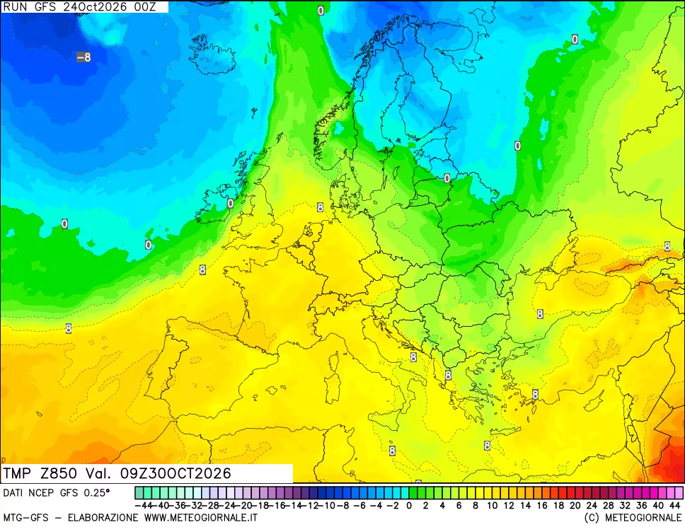 mappa 850 hPa Temp