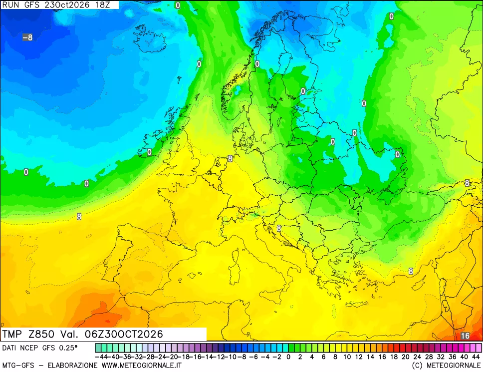 mappa 850 hPa Temp