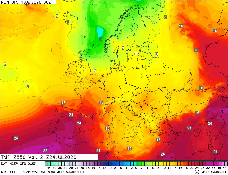 mappa 850 hPa Temp