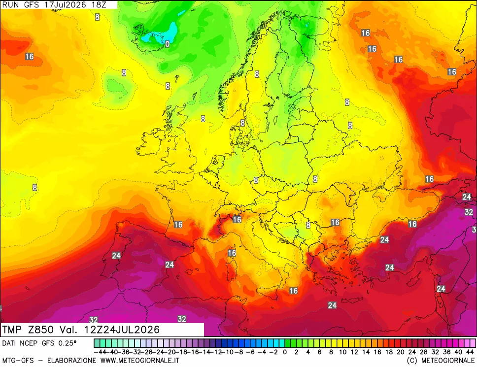 mappa 850 hPa Temp