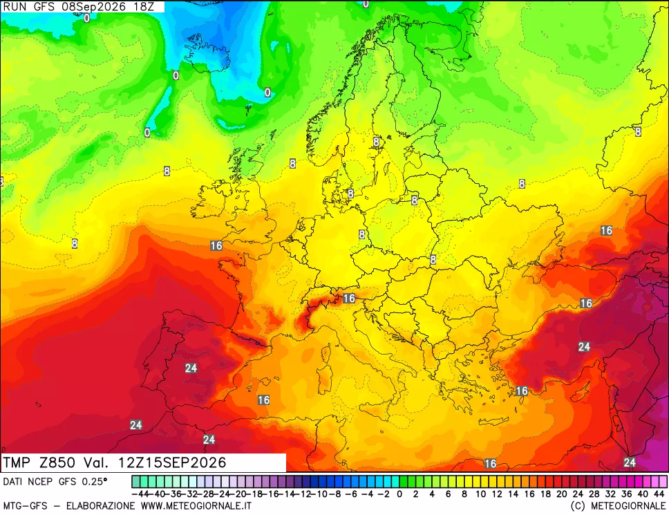 mappa 850 hPa Temp