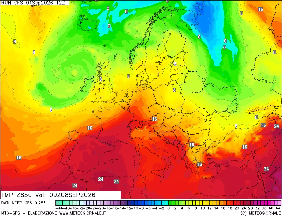 mappa 850 hPa Temp