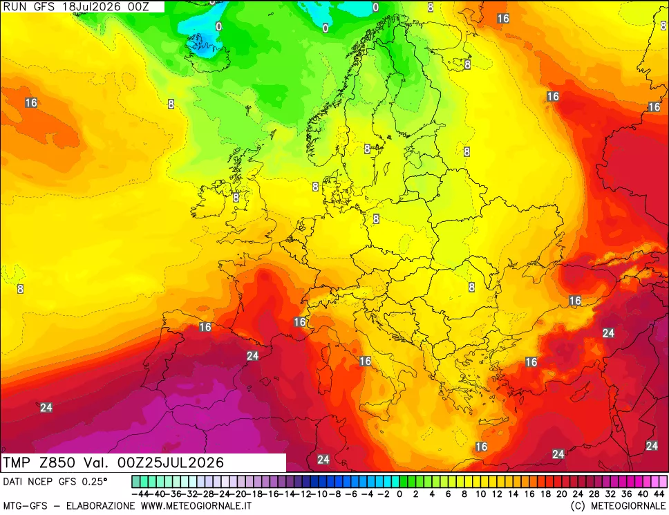 mappa 850 hPa Temp