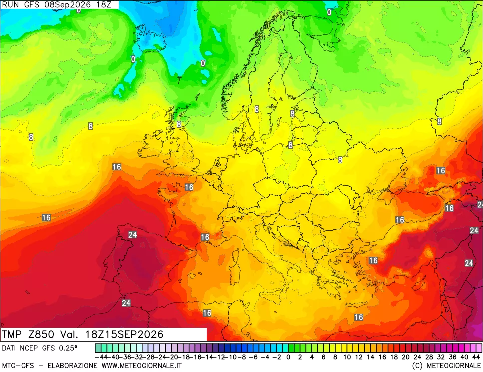 mappa 850 hPa Temp