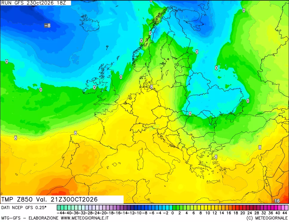 mappa 850 hPa Temp