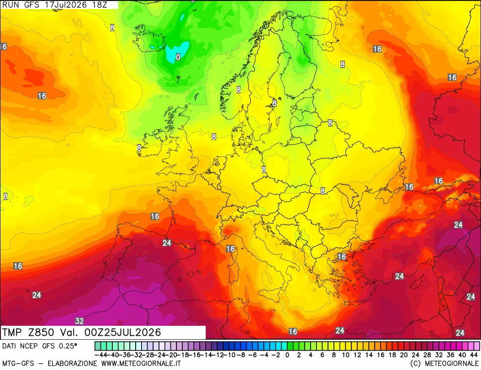 mappa 850 hPa Temp
