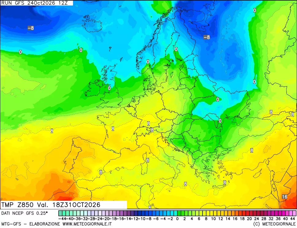 mappa 850 hPa Temp