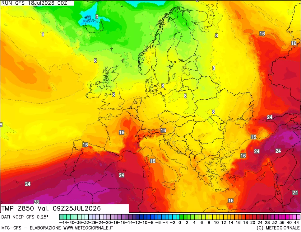 mappa 850 hPa Temp