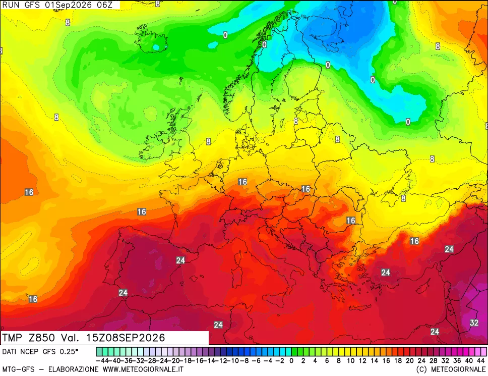 mappa 850 hPa Temp