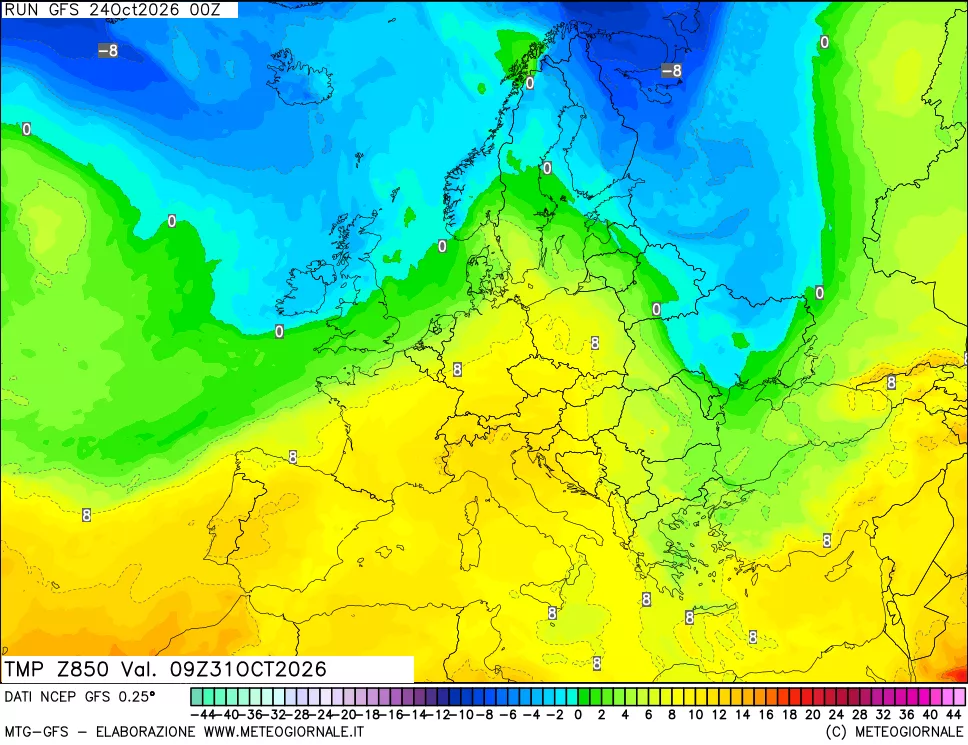 mappa 850 hPa Temp