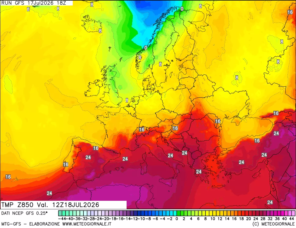 mappa 850 hPa Temp