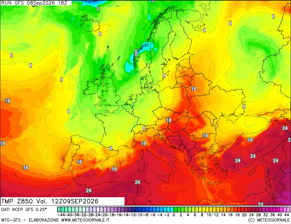 mappa 850 hPa Temp