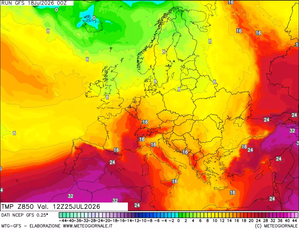 mappa 850 hPa Temp