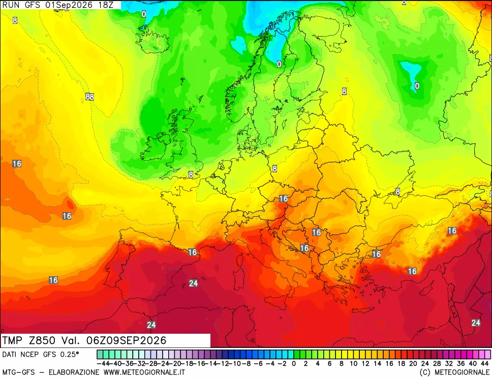 mappa 850 hPa Temp