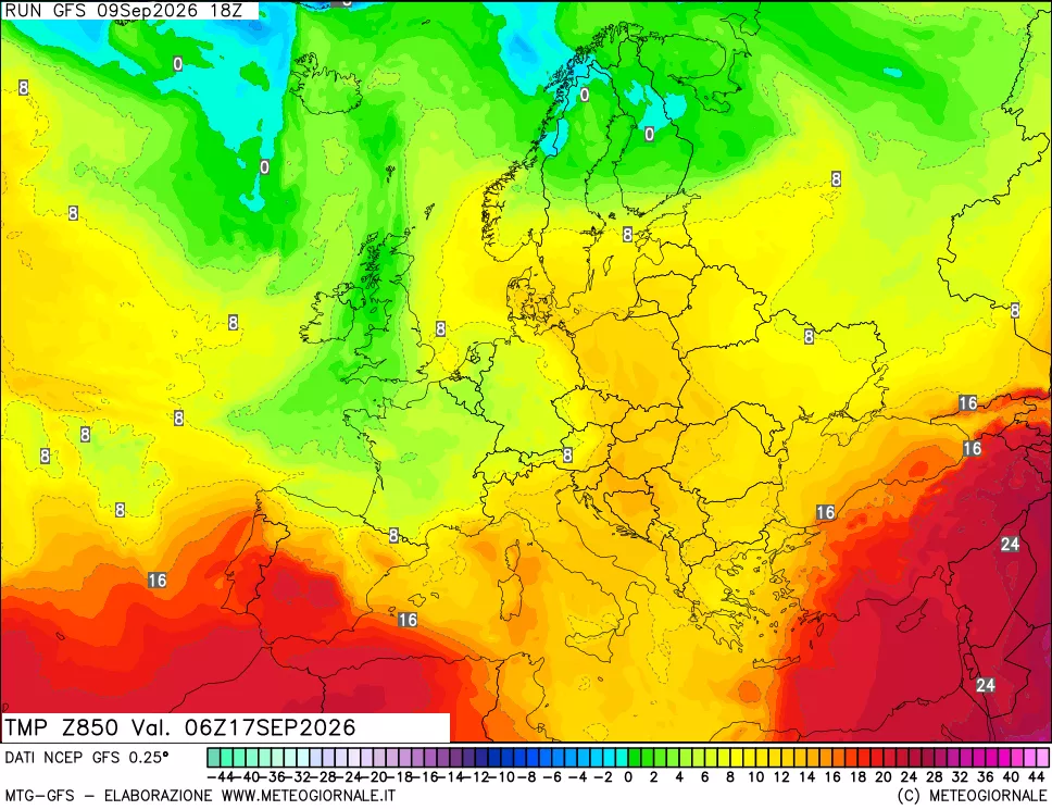 mappa 850 hPa Temp