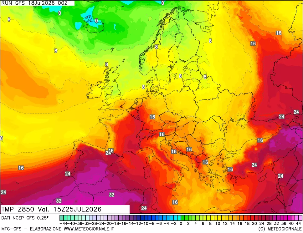 mappa 850 hPa Temp