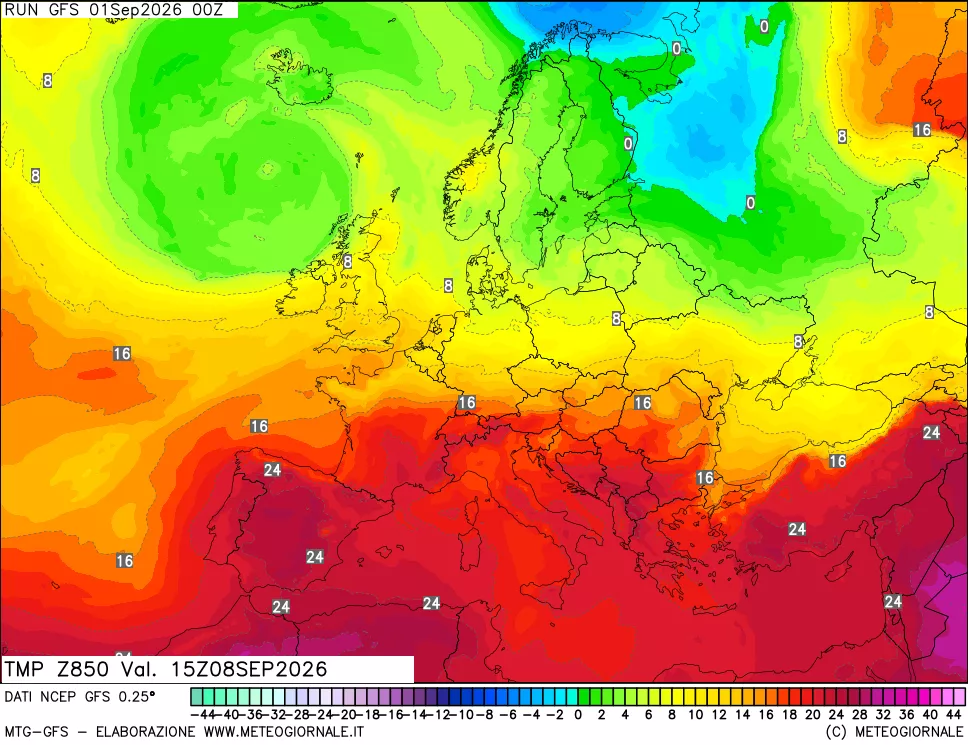 mappa 850 hPa Temp