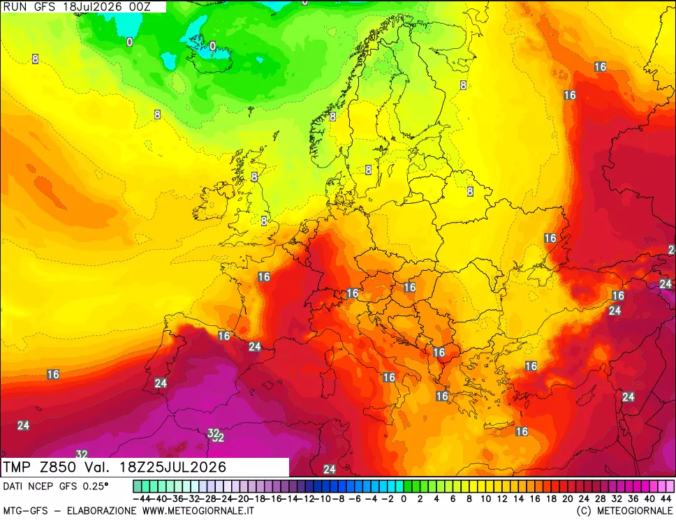 mappa 850 hPa Temp