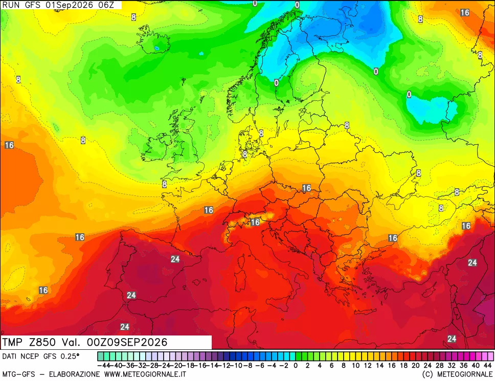 mappa 850 hPa Temp