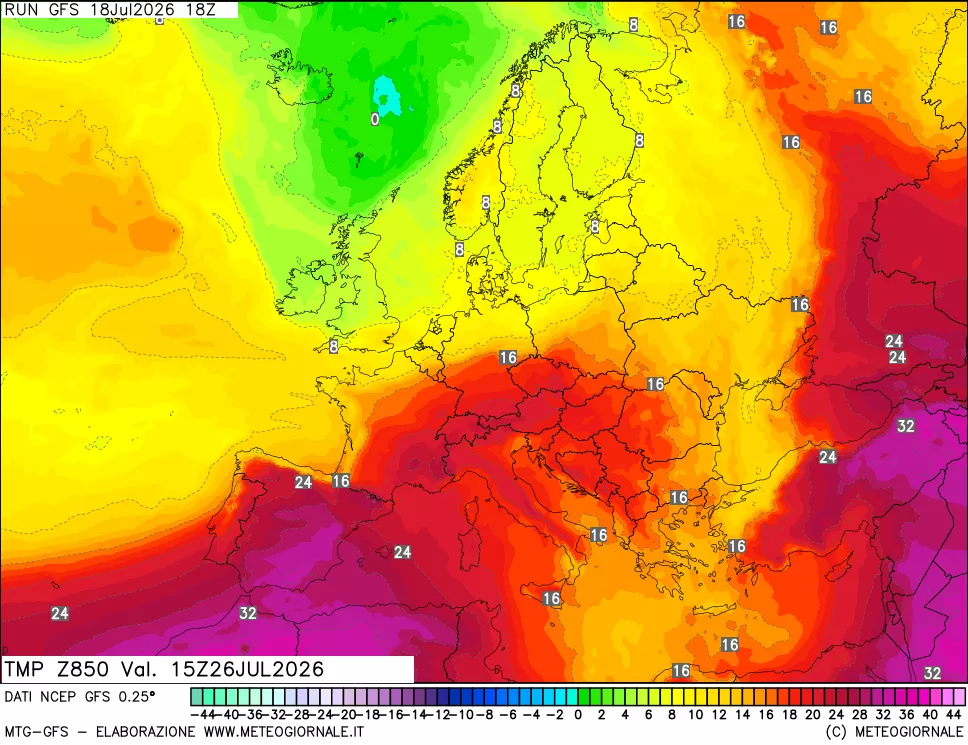 mappa 850 hPa Temp
