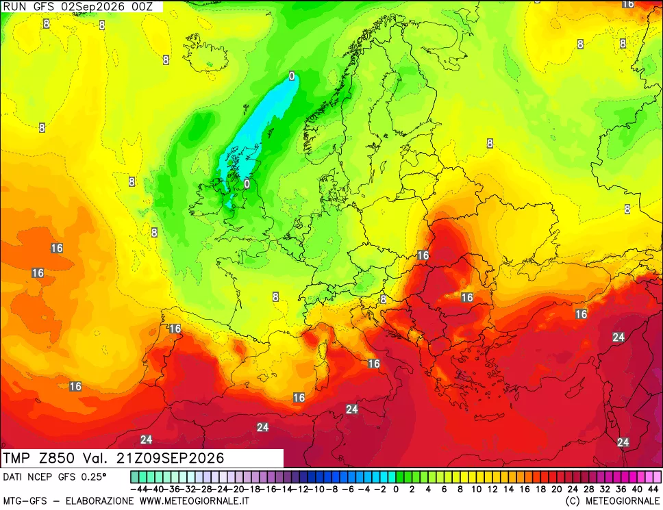 mappa 850 hPa Temp