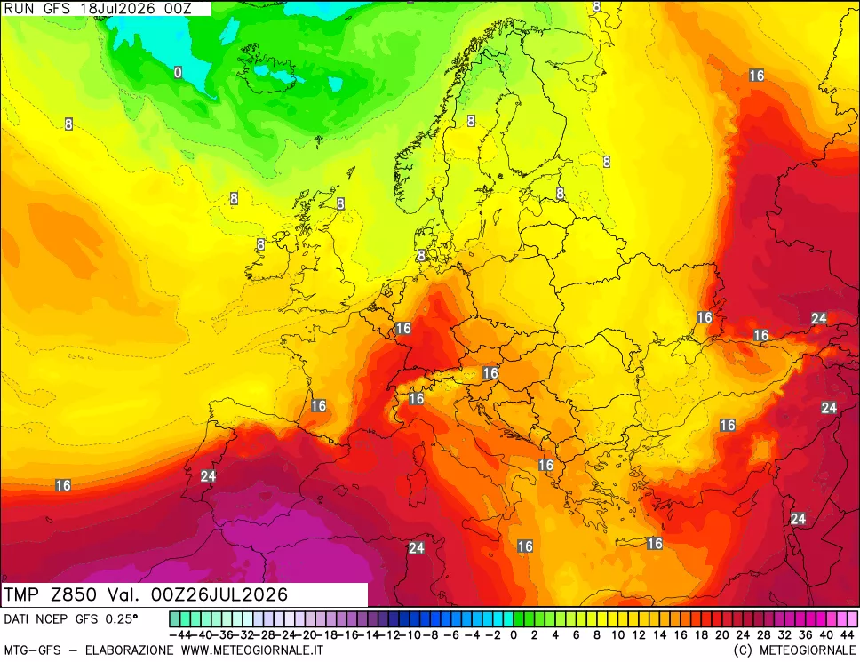 mappa 850 hPa Temp