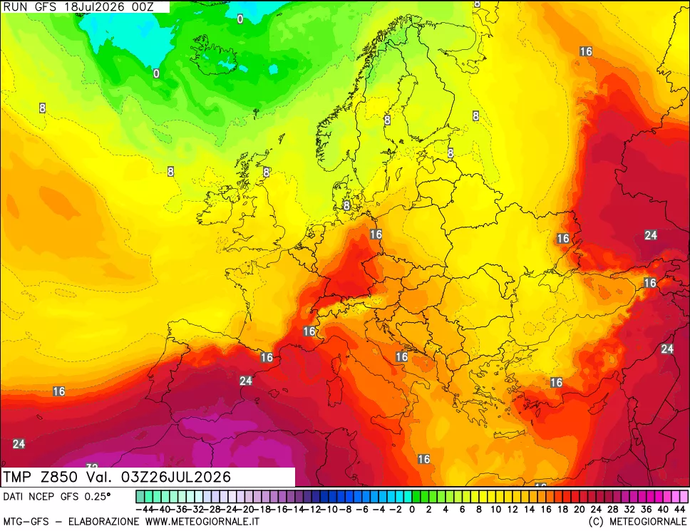 mappa 850 hPa Temp