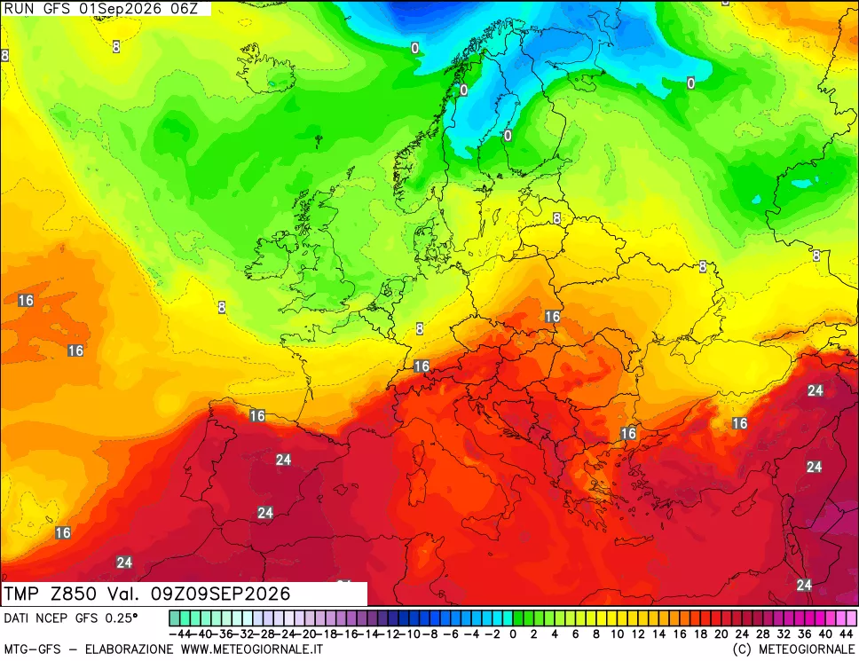 mappa 850 hPa Temp