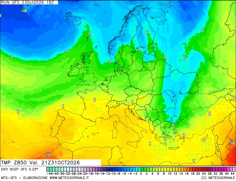 mappa 850 hPa Temp