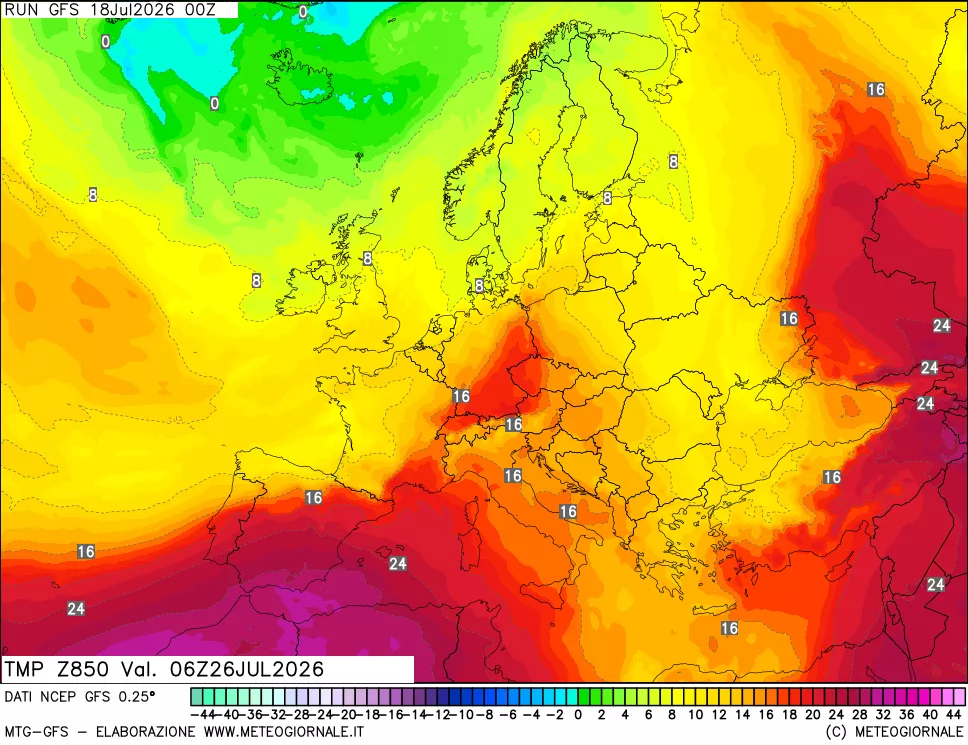 mappa 850 hPa Temp