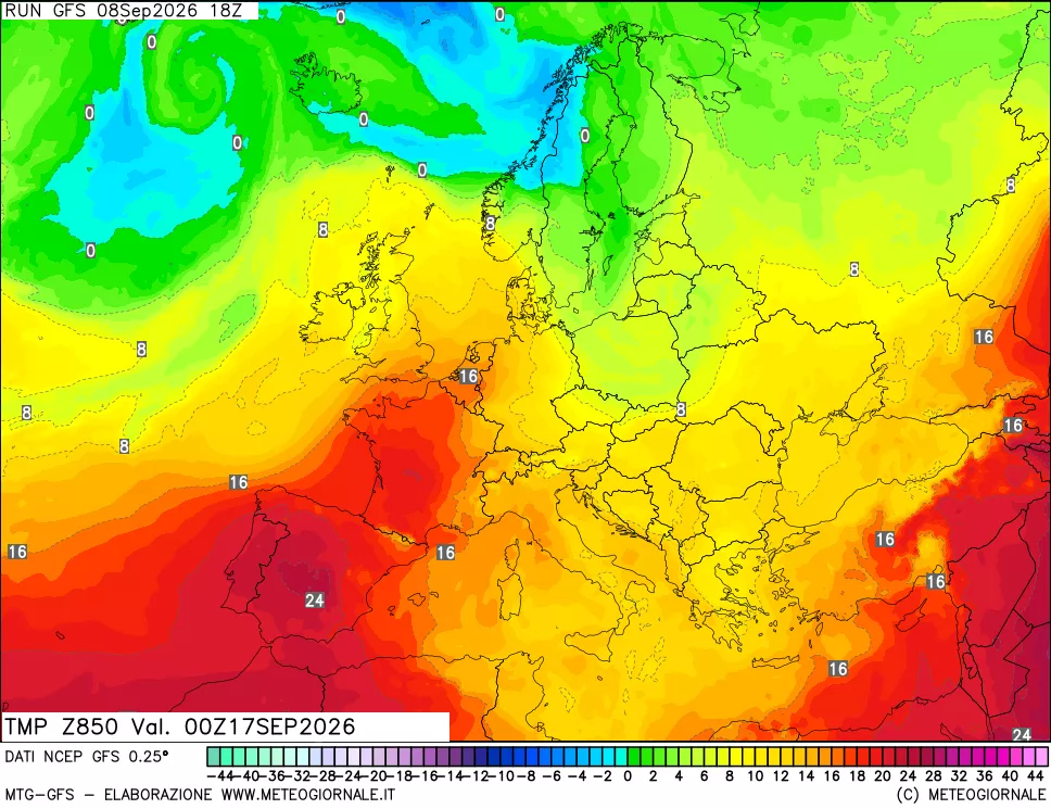 mappa 850 hPa Temp