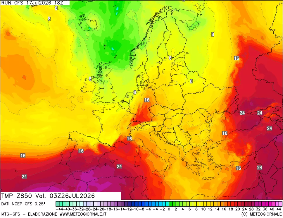 mappa 850 hPa Temp