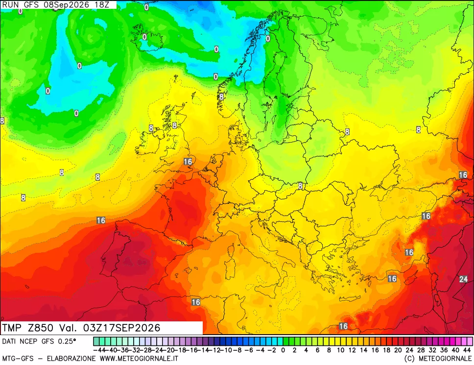 mappa 850 hPa Temp