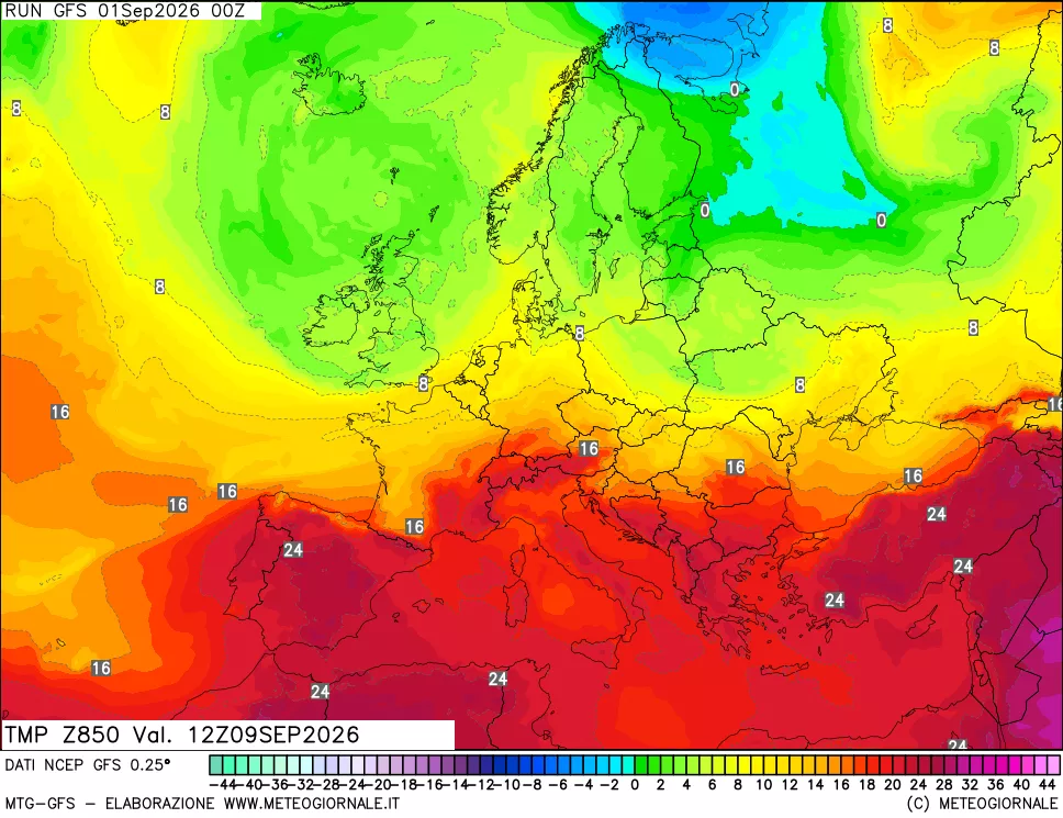 mappa 850 hPa Temp