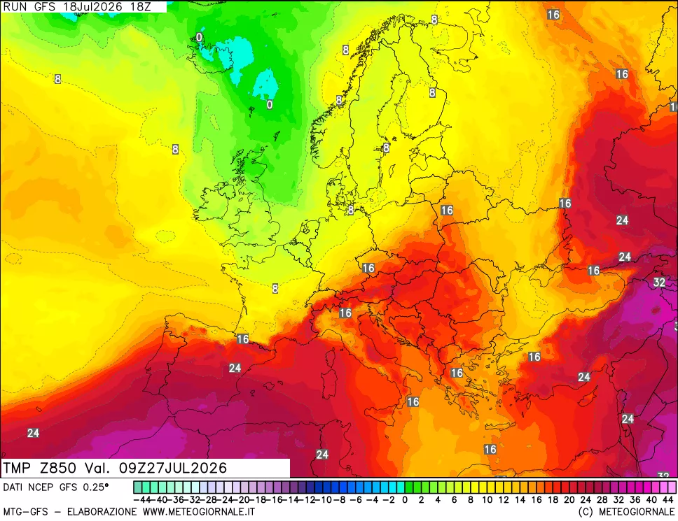 mappa 850 hPa Temp