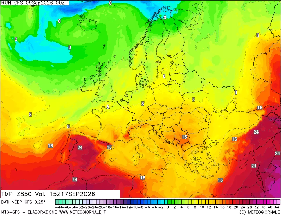 mappa 850 hPa Temp