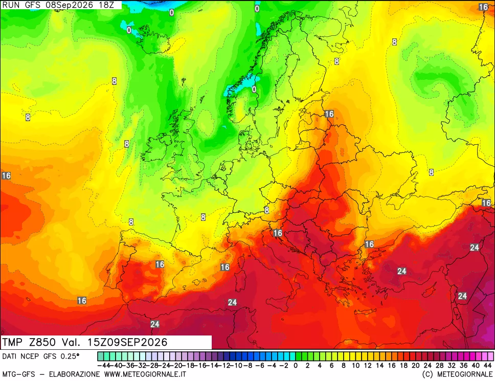 mappa 850 hPa Temp