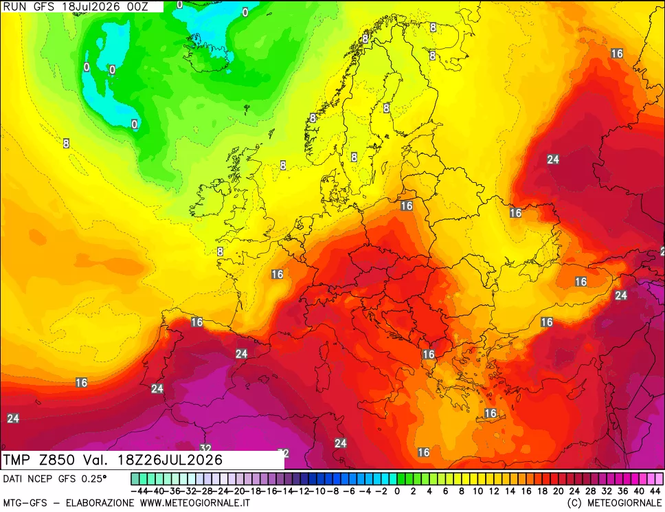 mappa 850 hPa Temp