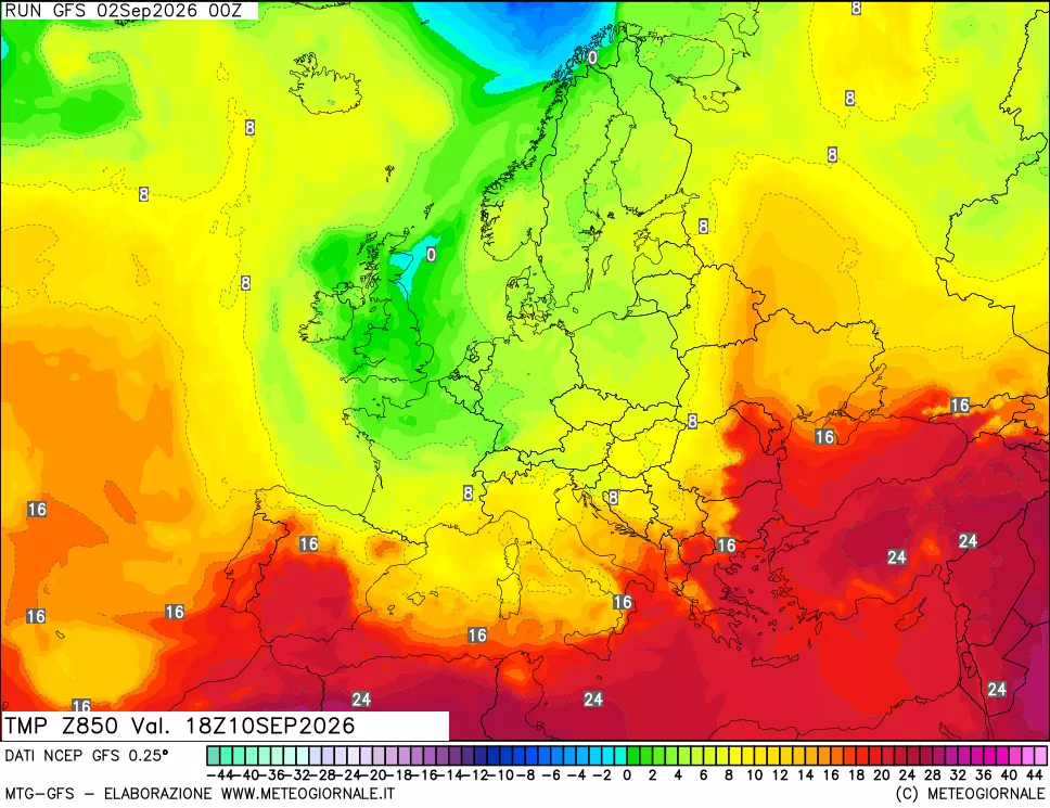 mappa 850 hPa Temp