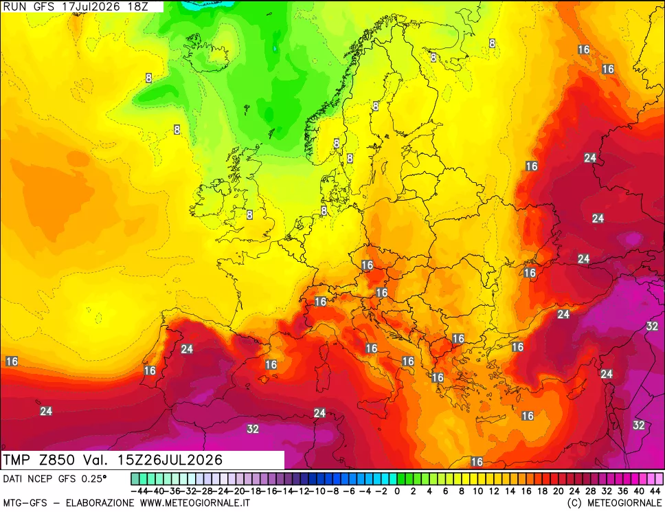 mappa 850 hPa Temp