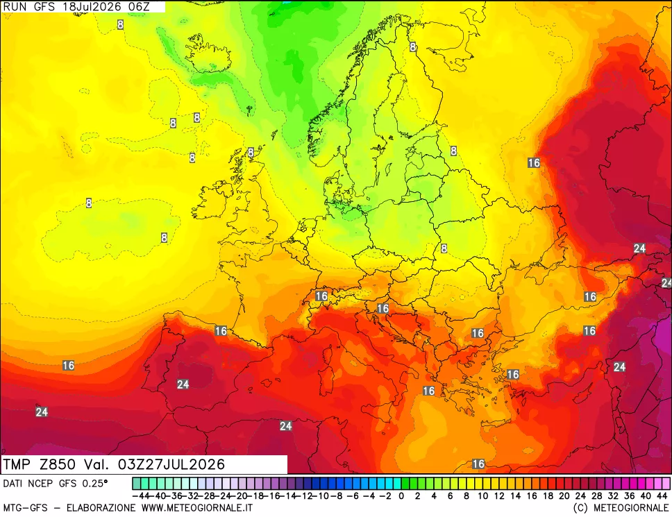 mappa 850 hPa Temp