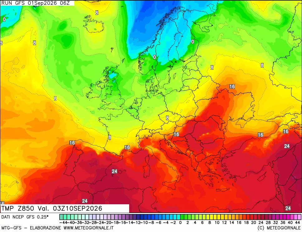 mappa 850 hPa Temp