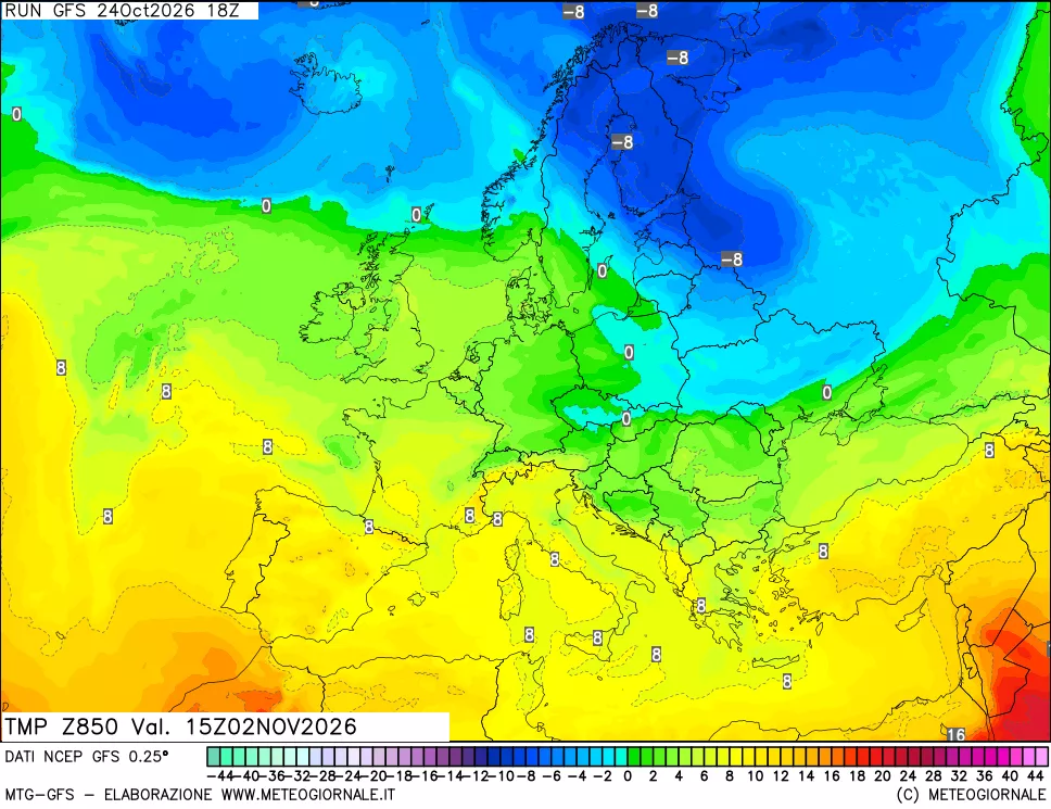 mappa 850 hPa Temp