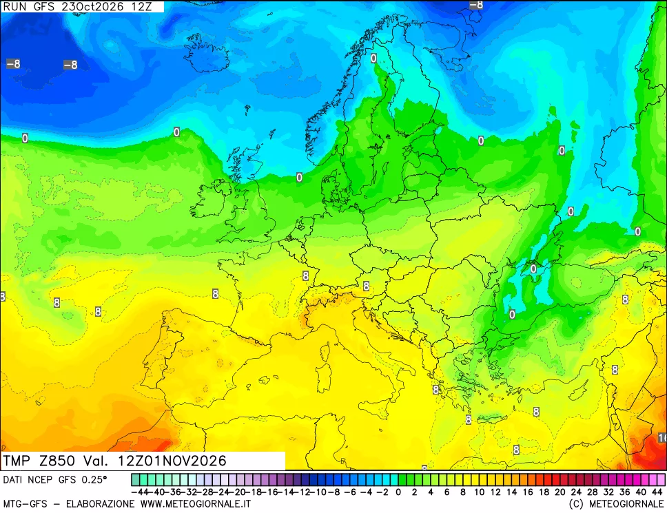 mappa 850 hPa Temp